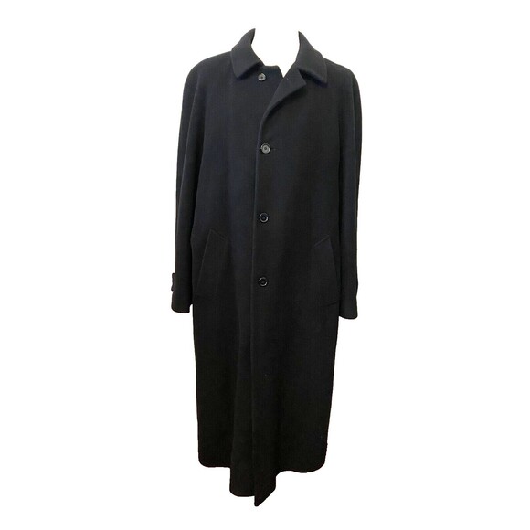 Vtg BATTAGLIA Men's 44R Black Cashmere & Wool Over Coat Parka ITALY Luxe Money